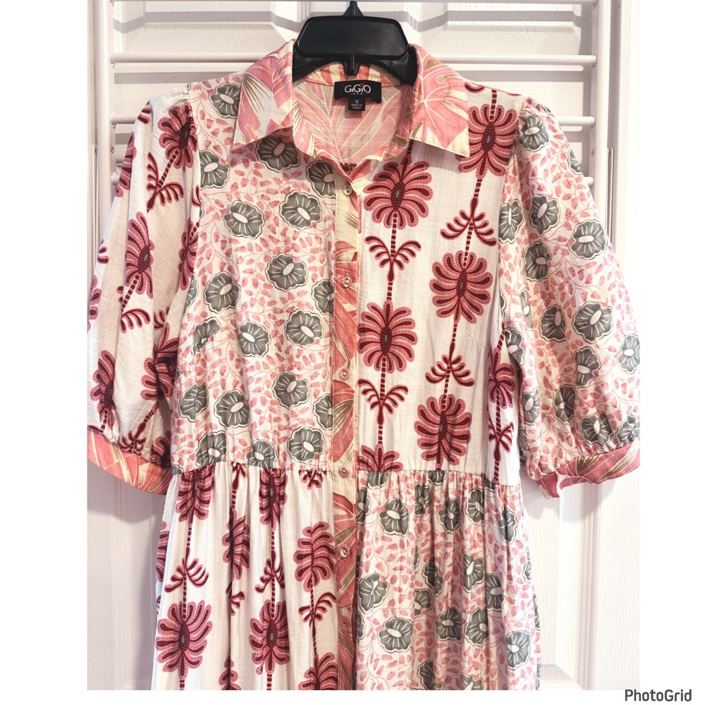 Gigio Pink Tropical Floral Button Dress Pockets Womens Small Resort Vacay - Picture 2 of 7
